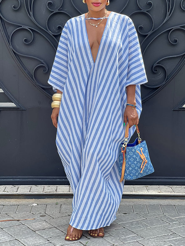 Stripe V-Neck Maxi Dress