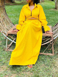 Solid Bell-Sleeve Shirt & Skirt Set