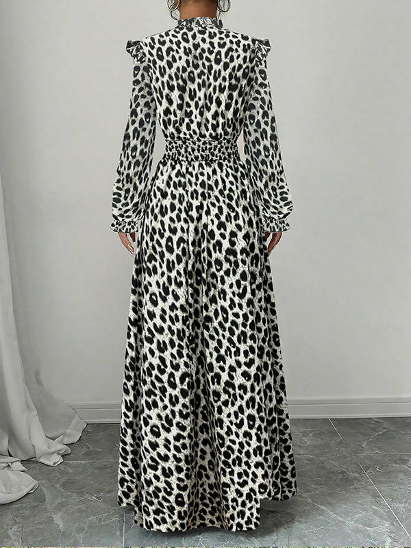 Leopard Tied-Neck Maxi Dress