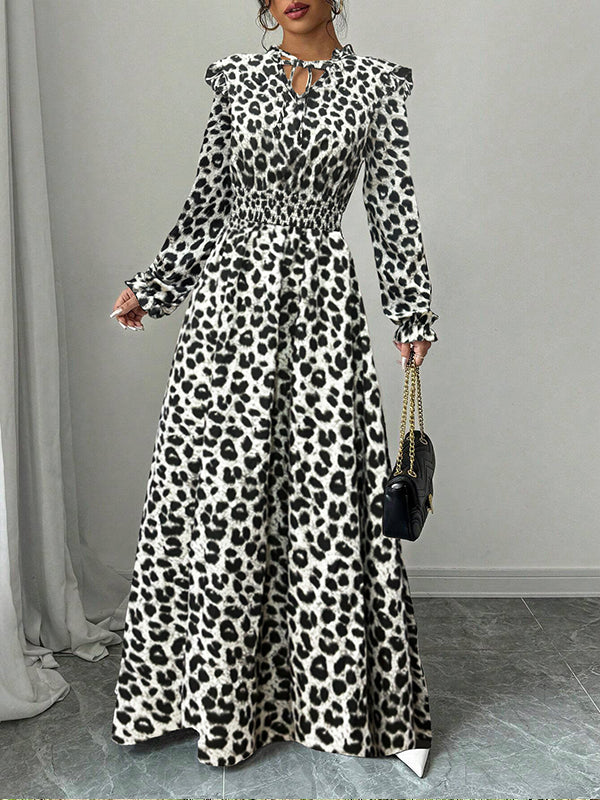Leopard Tied-Neck Maxi Dress