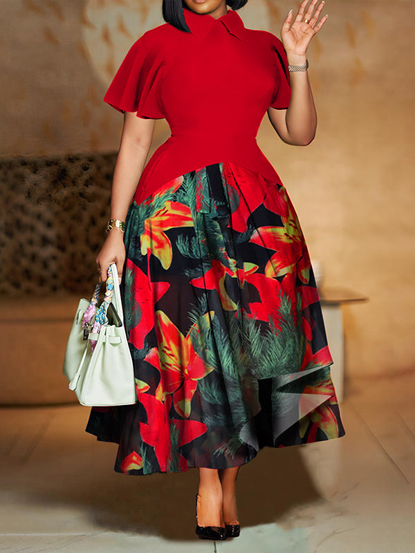 Printed Combo Midi Dress