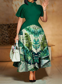 Printed Combo Midi Dress