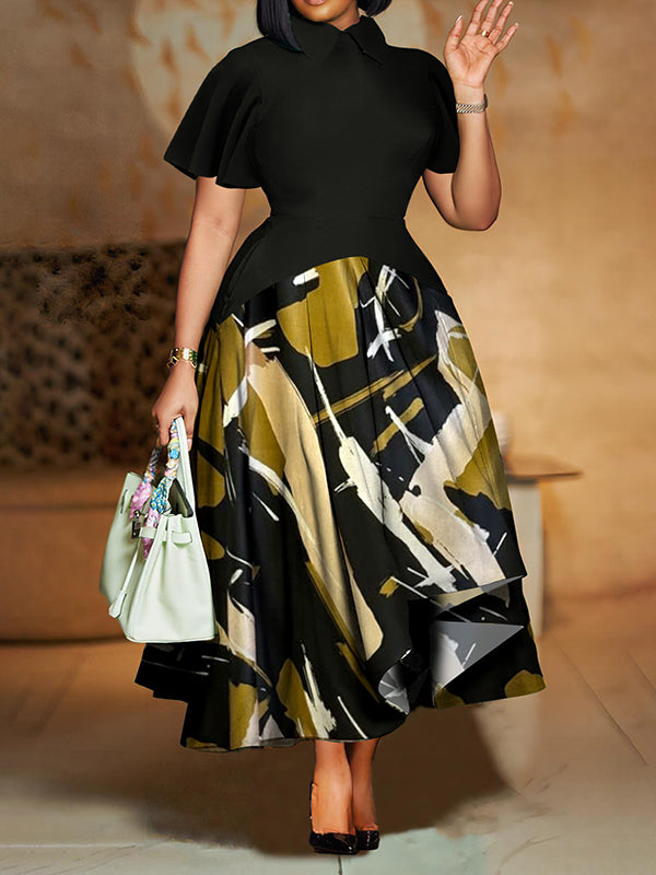 Printed Combo Midi Dress