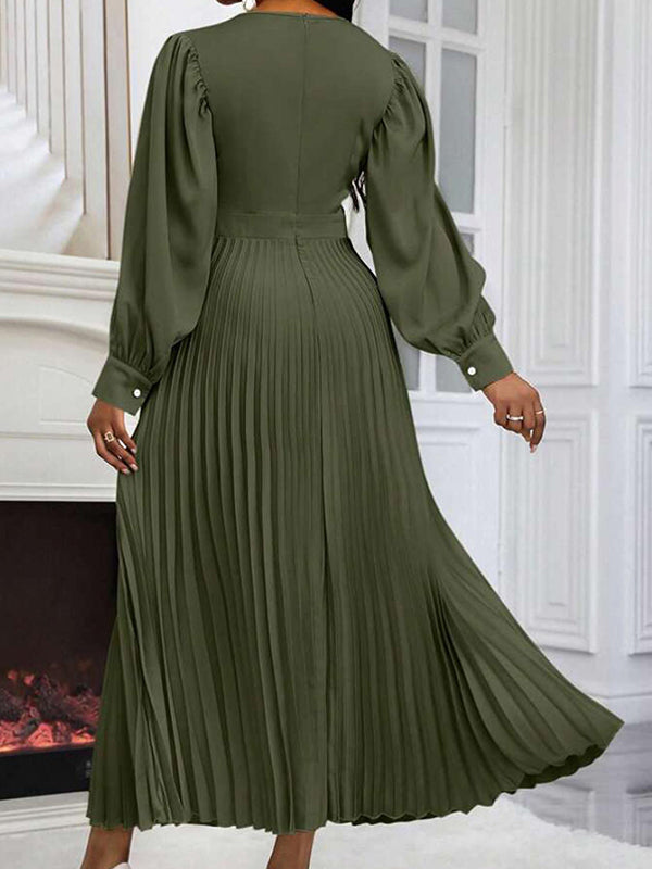 Solid Pleated Midi Dress