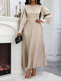Solid Pleated Midi Dress