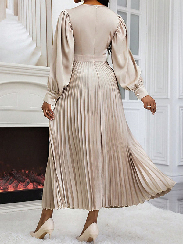Solid Pleated Midi Dress