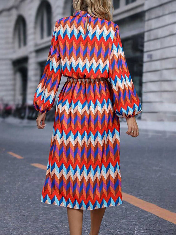 Printed Mock-Neck Dress
