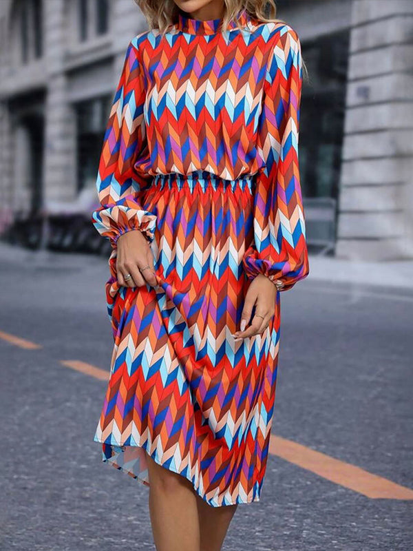 Printed Mock-Neck Dress