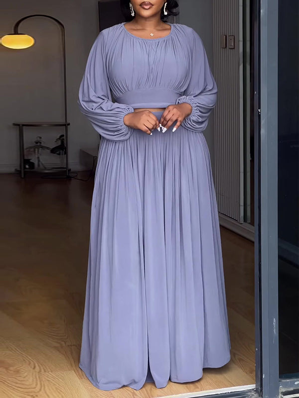 Solid Ruched Top & Skirt Set