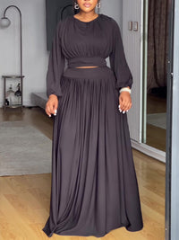 Solid Ruched Top & Skirt Set