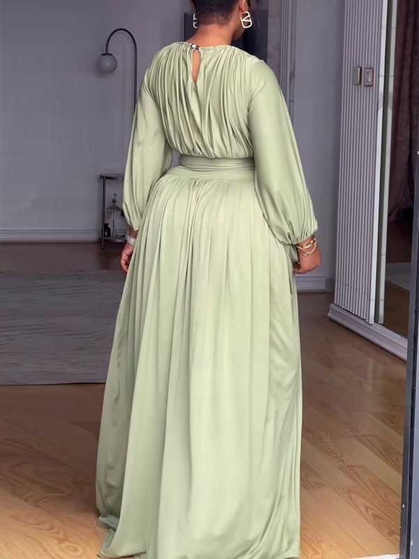 Solid Ruched Top & Skirt Set