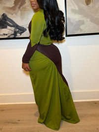 Two-Tone Ruched Maxi Dress