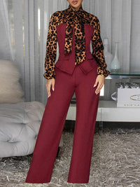 Leopard Tied-Neck Top & Pants Set