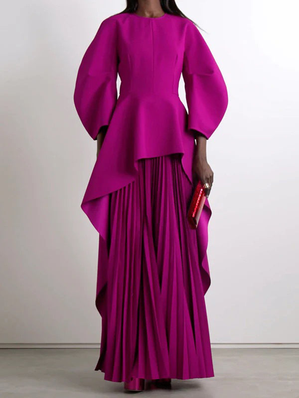 Solid Pleated Combo Maxi Dress