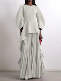 Solid Pleated Combo Maxi Dress