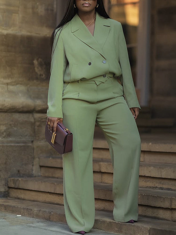 Solid Blazer & Pants Set