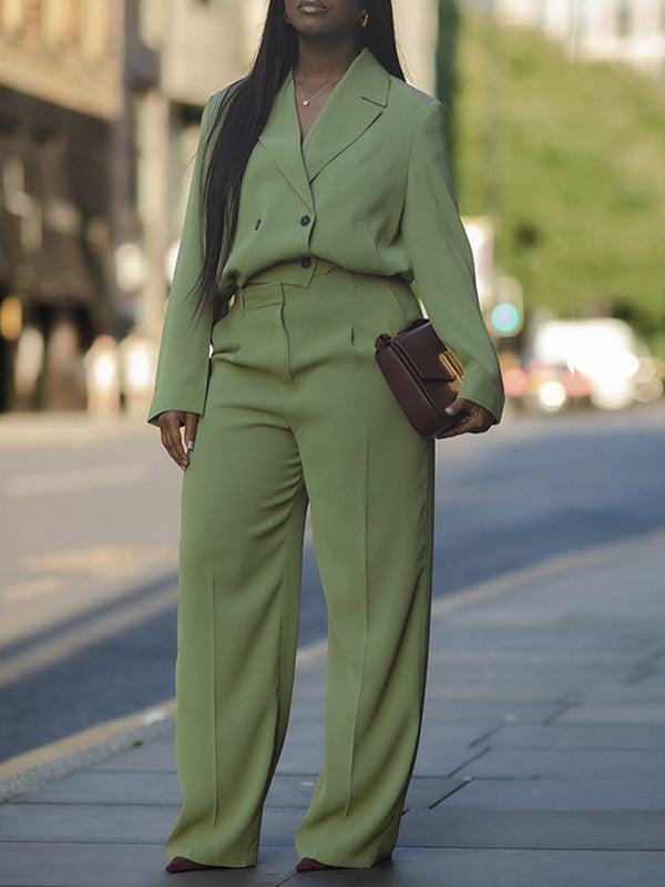 Solid Blazer & Pants Set