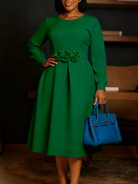 Solid Floral Midi Dress