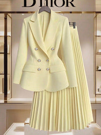 Solid Blazer & Pleated Skirt Set