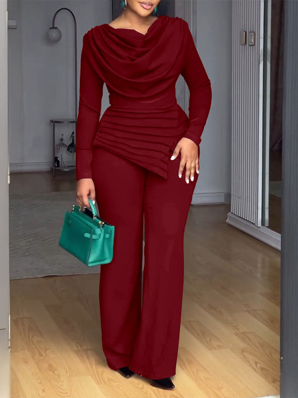 Solid Cowl-Neck Ruched Jumpsuit