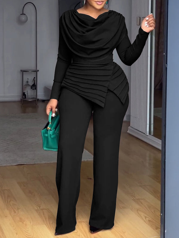 Solid Cowl-Neck Ruched Jumpsuit