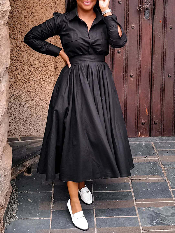 Solid Shirt & Pleated Skirt Set