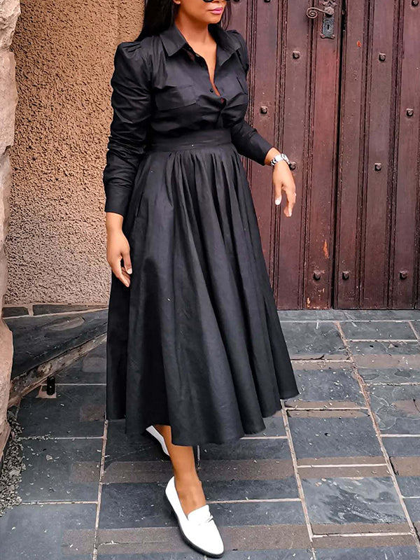 Solid Shirt & Pleated Skirt Set