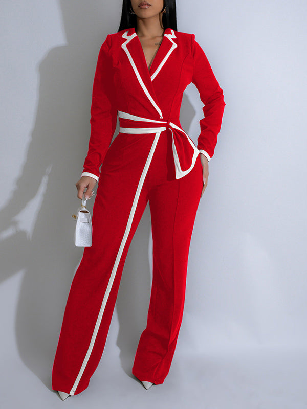 Piping Lapel Jumpsuit
