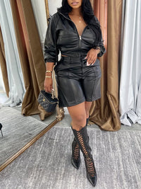 Faux-Leather Hoodie & Shorts Set