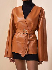 Faux-Leather Belted Jacket