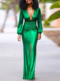 Metallic V-Neck Maxi Dress