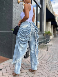 Ruched Draped Jeans - Queenfy