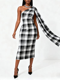 Plaid One-Shoulder Dress