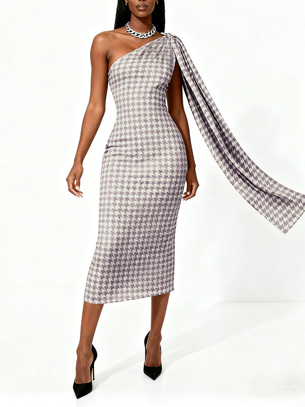 Plaid One-Shoulder Dress