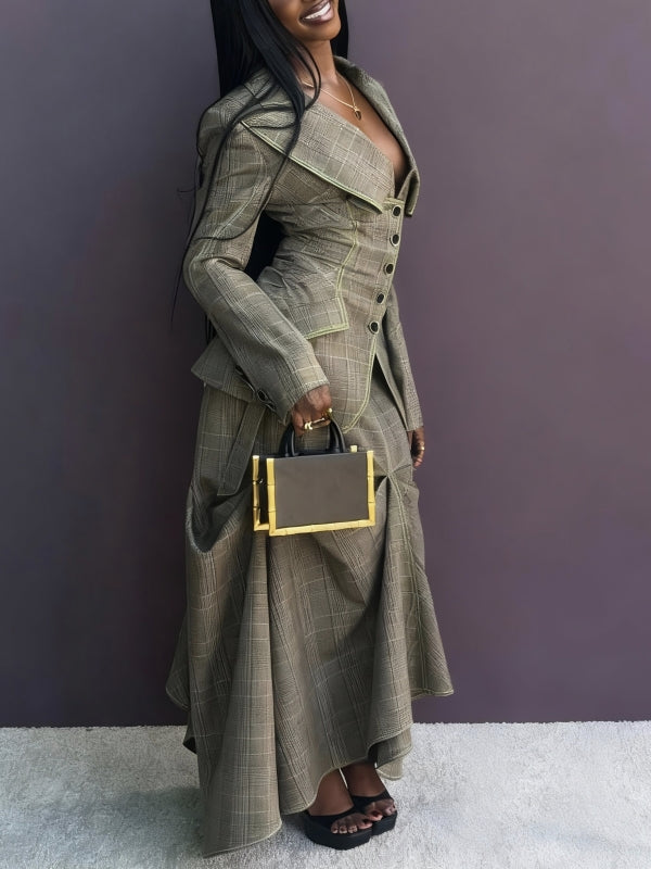 Plaid Blazer & Skirt Set