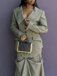 Plaid Blazer & Skirt Set