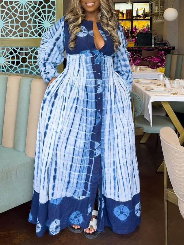 Printed Button-Front Maxi Dress