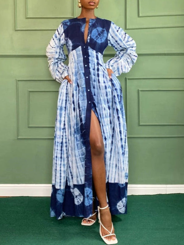 Printed Button-Front Maxi Dress