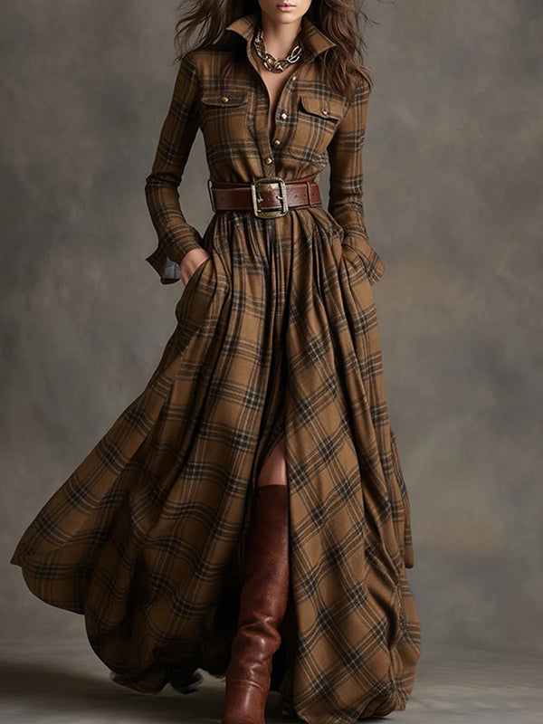 Plaid Belted Shirt Dress