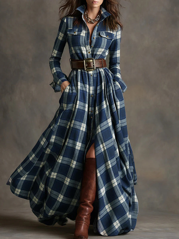 Plaid Belted Shirt Dress