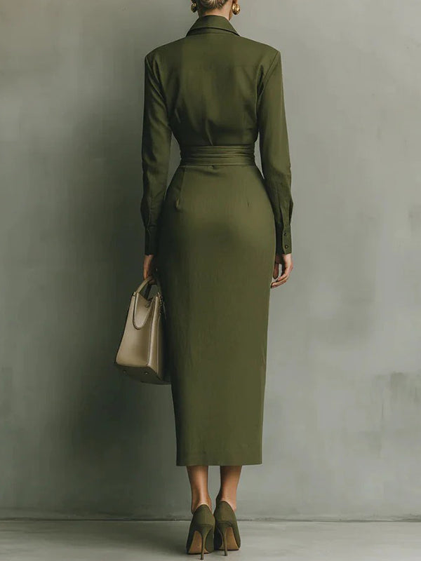 Solid Asymmetric Shirt Dress