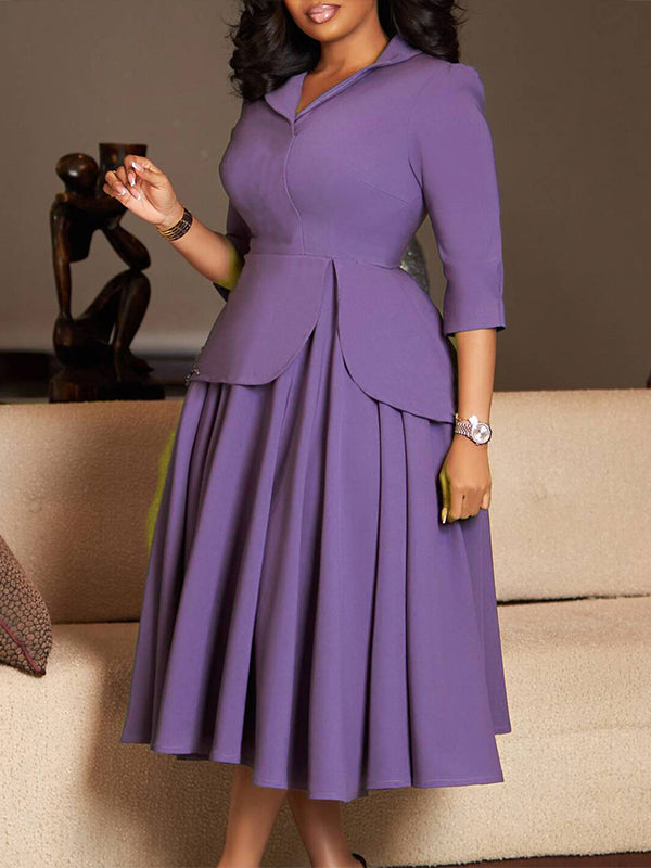 Solid Peplum Midi Dress