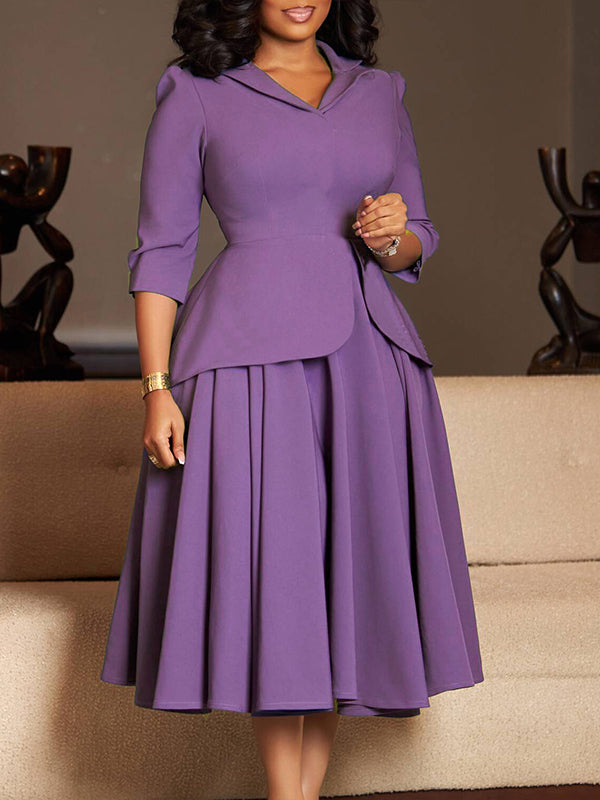 Solid Peplum Midi Dress