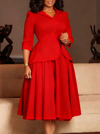 Solid Peplum Midi Dress