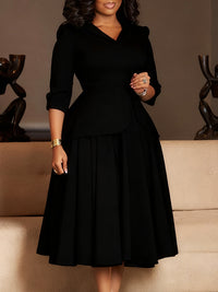 Solid Peplum Midi Dress