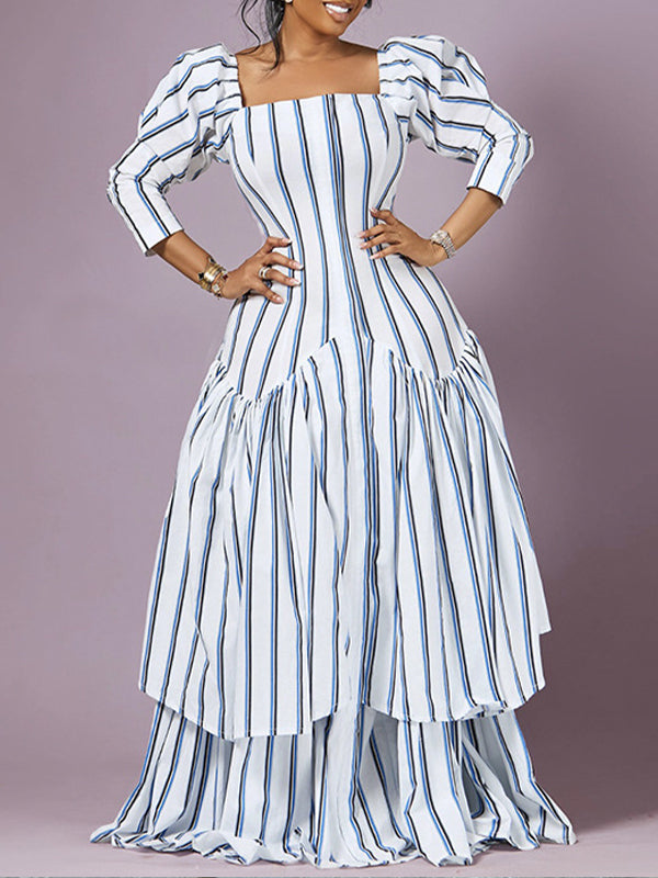 Stripe Square-Neck Maxi Dress