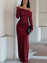 Studded Off-Shoulder Maxi Dress