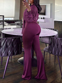 Solid Tie-Neck Shirt & Pants Set