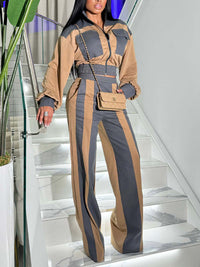 Denim-Combo Zip-Front Jacket & Pants Set