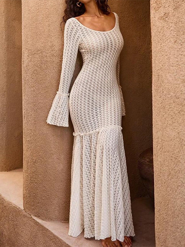 Bell-Sleeve Tied Knit Dress